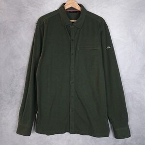 KJUS Inverness Shirt Mens EU 56 Green Cashmere Jersey Knit Button Up Long Sleeve